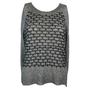 Miss Kelly 1999 Sweater Womens Sz S Gray Black Sequin Sparkle Knit High Low